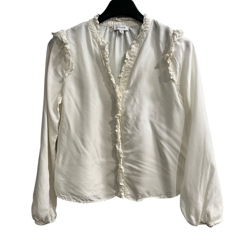 Evereve White Thea Ruffle Button Down Blouse Size M Victorian Romantic Edwardian